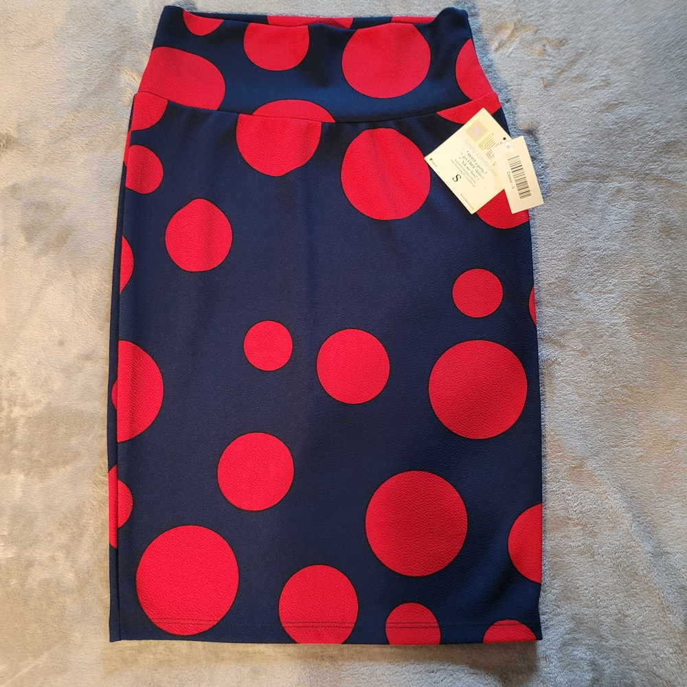 LuLaRoe Navy and Red Polka Dot Cassie Pencil Skirt
